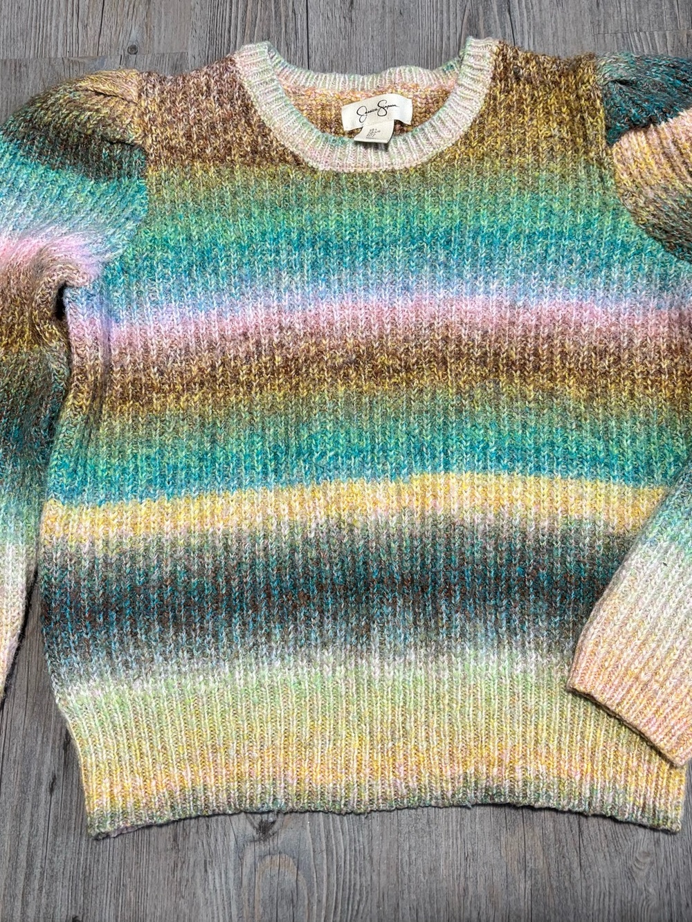 Jessica Simpson Pastel Multicolor Striped Crewneck Sweater